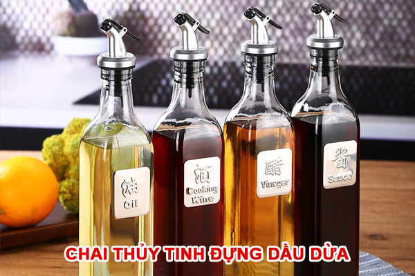 Chai thủy tinh đựng dầu dừa